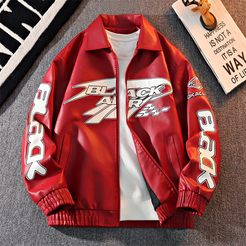 PU ādas jaka ar reversu apkakli, dubultā aizdare, plaša piegriezums, 2025. gada pavasaris