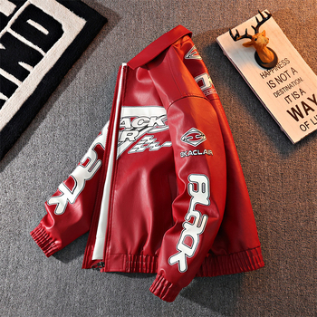 PU ādas jaka ar reversu apkakli, dubultā aizdare, plaša piegriezums, 2025. gada pavasaris