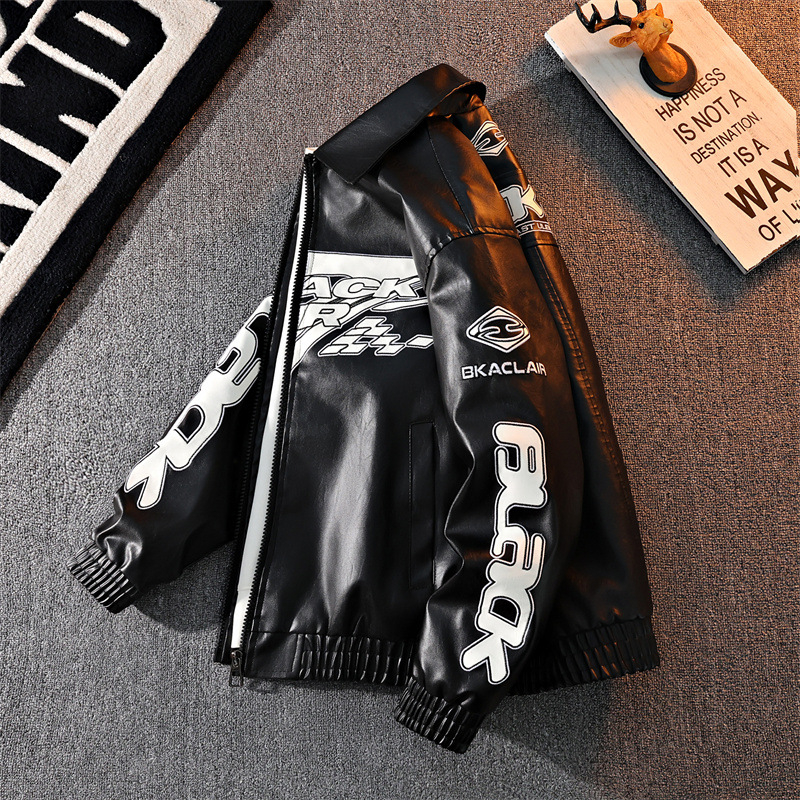 PU ādas jaka ar reversu apkakli, dubultā aizdare, plaša piegriezums, 2025. gada pavasaris