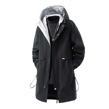 Vyrų vidutinio ilgio vilnonė striukė su gobtuvu, fleece pamušalas, užtrauktukas priekyje, laisvas kirpimas, keli kišenės (vidutinio ilgio, gobtuvu, fleece pamušalas, užtrauktukas)