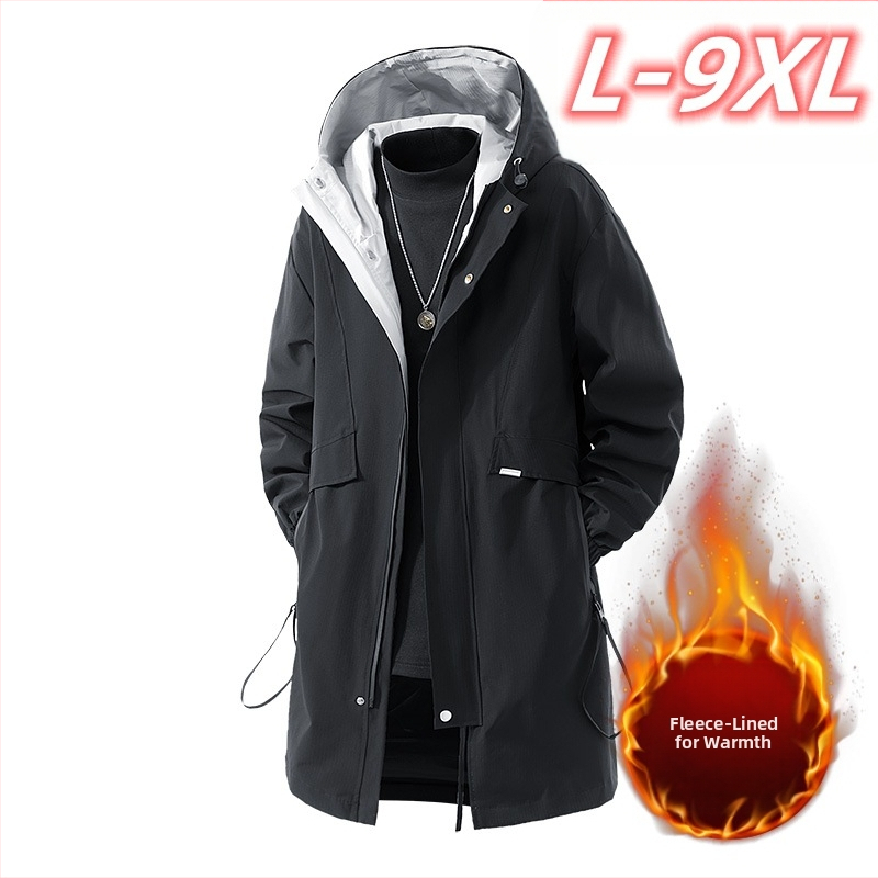 Vyrų vidutinio ilgio vilnonė striukė su gobtuvu, fleece pamušalas, užtrauktukas priekyje, laisvas kirpimas, keli kišenės (vidutinio ilgio, gobtuvu, fleece pamušalas, užtrauktukas)