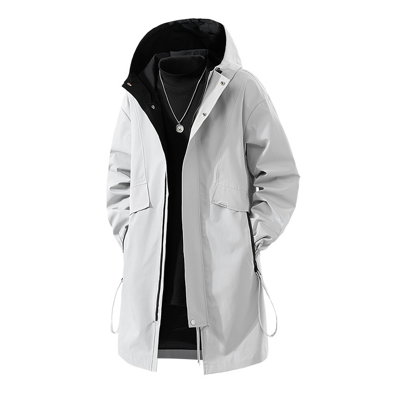 Vyrų vidutinio ilgio vilnonė striukė su gobtuvu, fleece pamušalas, užtrauktukas priekyje, laisvas kirpimas, keli kišenės (vidutinio ilgio, gobtuvu, fleece pamušalas, užtrauktukas)