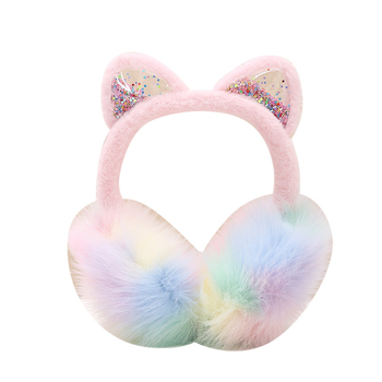 Gyerekeknek való plüss fülvédő macskafarokkal, flitterekkel, összecsukható, meleg téli használatra, kültéren