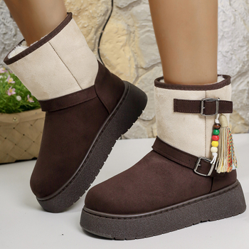 Снегообувки с велурен горен слой, кръгла носка, подплата от изкуствен пух, гумена подметка