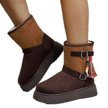 Снегообувки с велурен горен слой, кръгла носка, подплата от изкуствен пух, гумена подметка