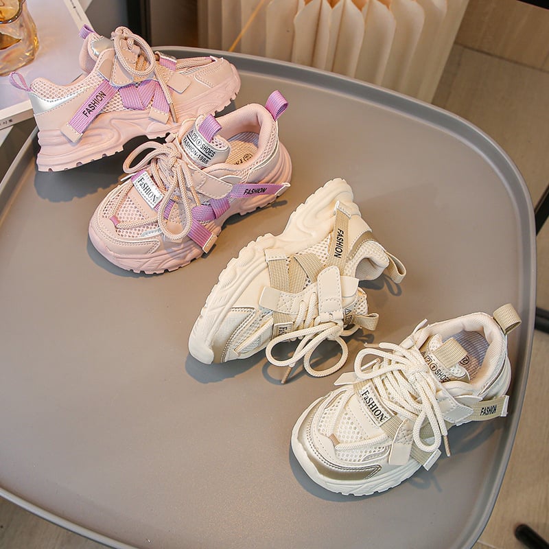 Meitenēm skriešanas apavi - Velcro aizdare, bieza pacēlāja zole augstumam, elpojošs mākslīgās ādas virsējais, gumijas zole, vecums 7-16 gadi, vasara-pavasaris-rudens