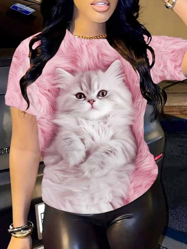 Milk Silk T-krekls, 70–80% poliesters, 3D drukas raksts, brīvs piegriezums, īsās piedurknes, apaļš kakls, pavasaris 2025