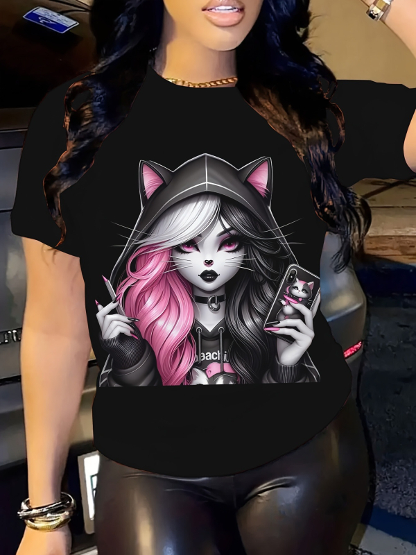 Milk Silk T-krekls, 70–80% poliesters, 3D drukas raksts, brīvs piegriezums, īsās piedurknes, apaļš kakls, pavasaris 2025