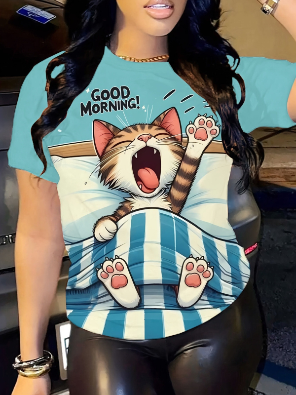 Milk Silk T-krekls, 70–80% poliesters, 3D drukas raksts, brīvs piegriezums, īsās piedurknes, apaļš kakls, pavasaris 2025