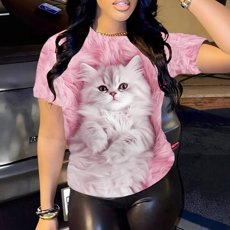 Milk Silk T-krekls, 70–80% poliesters, 3D drukas raksts, brīvs piegriezums, īsās piedurknes, apaļš kakls, pavasaris 2025