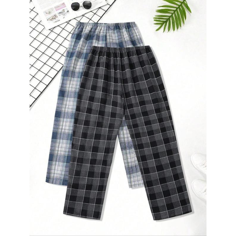 Muški pidžama set s kariranim uzorkom, najlon, jesen, dvodijelni, pulover stil, udoban