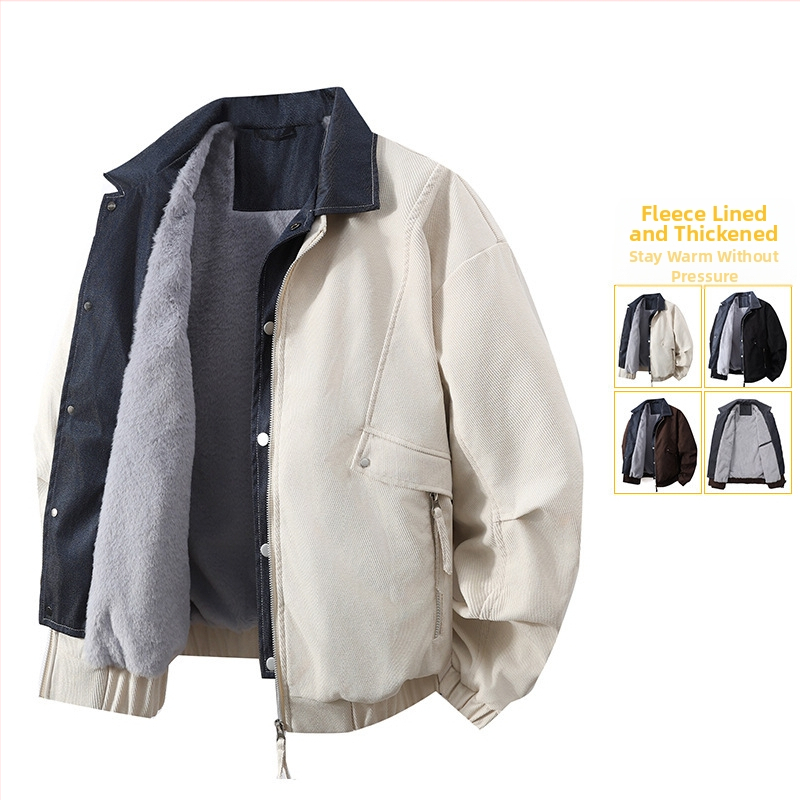 Pánska bunda v štýle japonského workwearu, golier s reverom, zips, bodkovaný vzor, Jacquard tkanina