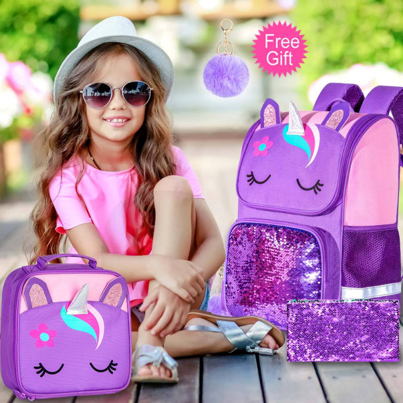 Pradinėms mokykloms skirtas kietuoju korpusu vienaragio kuprinė – blizgučiai, kvėpuojanti, ultralengva, mažinanti naštą, anime raštas, poliesterio pamušalas