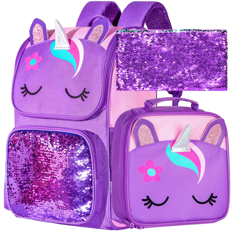 Pradinėms mokykloms skirtas kietuoju korpusu vienaragio kuprinė – blizgučiai, kvėpuojanti, ultralengva, mažinanti naštą, anime raštas, poliesterio pamušalas