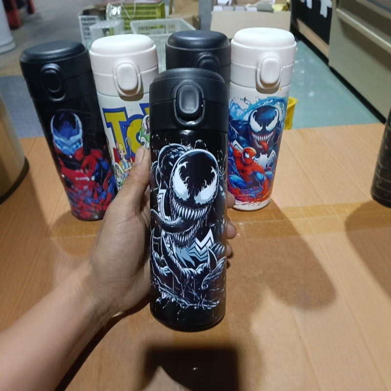 Siltināta krūze ar karikatūras dizainu, taisnas formas krūze, 304 nerūsējošais tērauds, 6–12 stundu izolācija