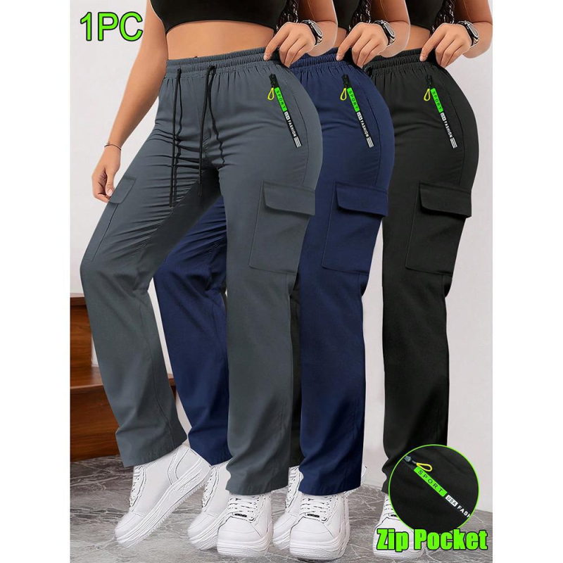 Ženske hlače za posao i slobodno vrijeme — široki kroj, duge, srednji struk, 95% poliester, bez naboravanja