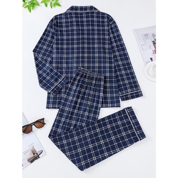 Muški pidžama set s kariranim kardiganom, dugi rukavi i hlače, dva dijela; Half Fleece; pamuk <30%; proljeće 2025