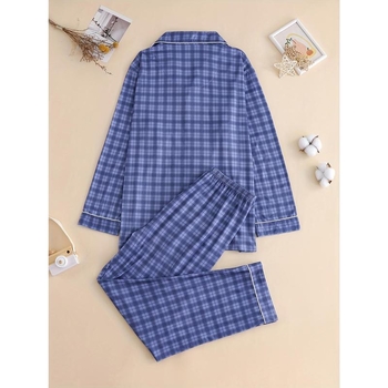 Muški pidžama set s kariranim kardiganom, dugi rukavi i hlače, dva dijela; Half Fleece; pamuk <30%; proljeće 2025