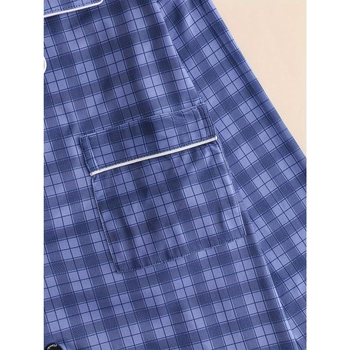 Muški pidžama set s kariranim kardiganom, dugi rukavi i hlače, dva dijela; Half Fleece; pamuk <30%; proljeće 2025