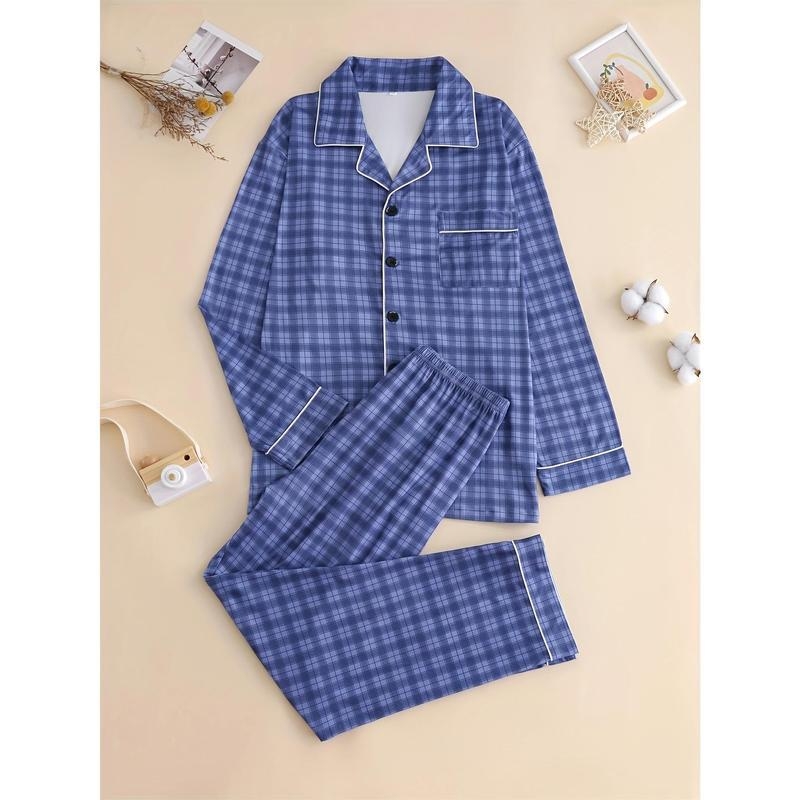 Muški pidžama set s kariranim kardiganom, dugi rukavi i hlače, dva dijela; Half Fleece; pamuk <30%; proljeće 2025