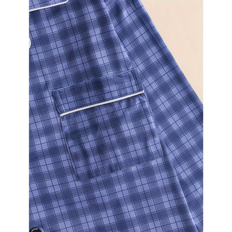 Muški pidžama set s kariranim kardiganom, dugi rukavi i hlače, dva dijela; Half Fleece; pamuk <30%; proljeće 2025