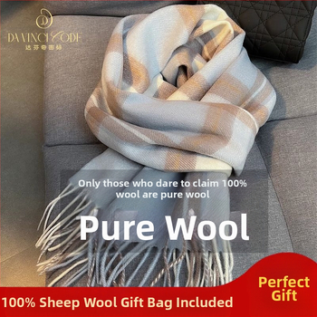 Fular din lână în carouri – gros pentru iarnă și toamnă, stil coreean, SKU 3457878, lansare iarna 2025