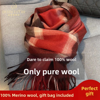 Fular din lână în carouri – gros pentru iarnă și toamnă, stil coreean, SKU 3457878, lansare iarna 2025