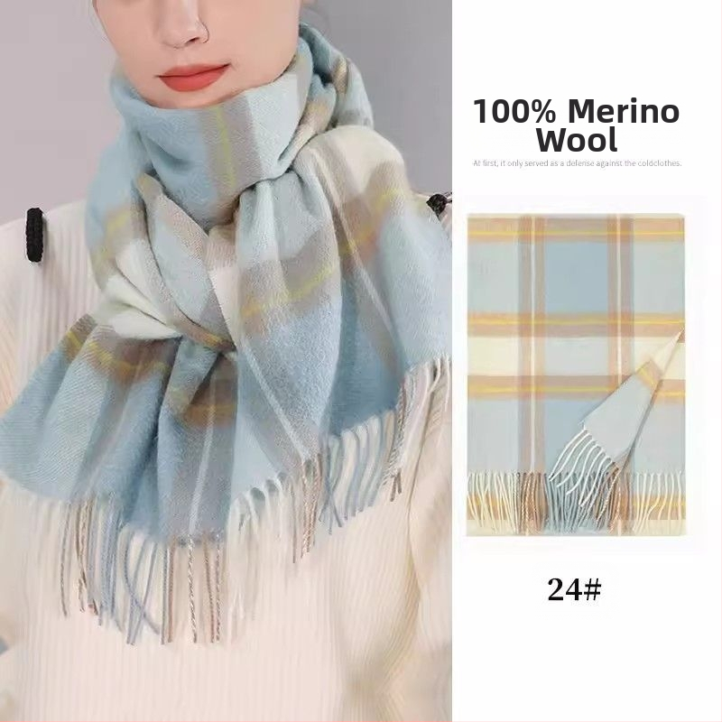 Fular din lână în carouri – gros pentru iarnă și toamnă, stil coreean, SKU 3457878, lansare iarna 2025