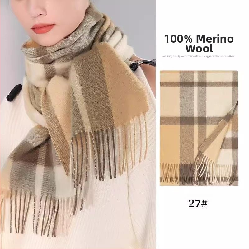 Fular din lână în carouri – gros pentru iarnă și toamnă, stil coreean, SKU 3457878, lansare iarna 2025