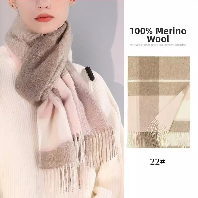 Fular din lână în carouri – gros pentru iarnă și toamnă, stil coreean, SKU 3457878, lansare iarna 2025