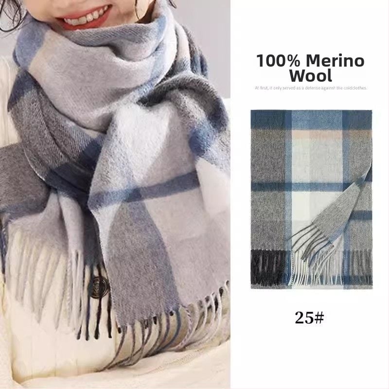 Fular din lână în carouri – gros pentru iarnă și toamnă, stil coreean, SKU 3457878, lansare iarna 2025
