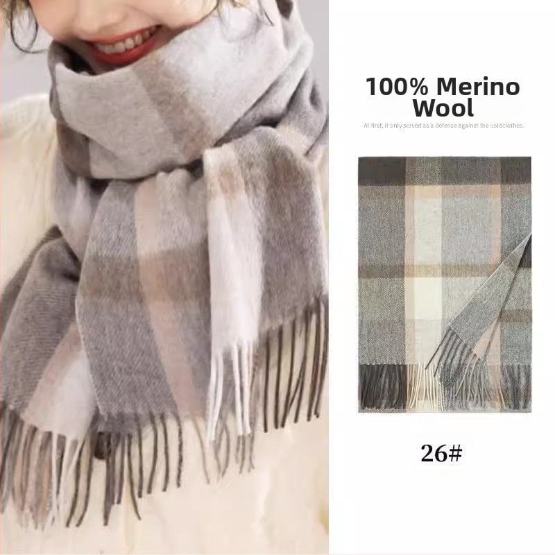 Fular din lână în carouri – gros pentru iarnă și toamnă, stil coreean, SKU 3457878, lansare iarna 2025
