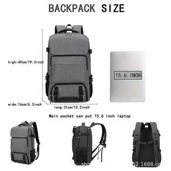 Ceļojumu mugursoma ar lielu ietilpību, USB interfeiss, 36–55L, Oxford audums, piemērots 16 collu klēpjdatoram, izliektas plecu siksnas