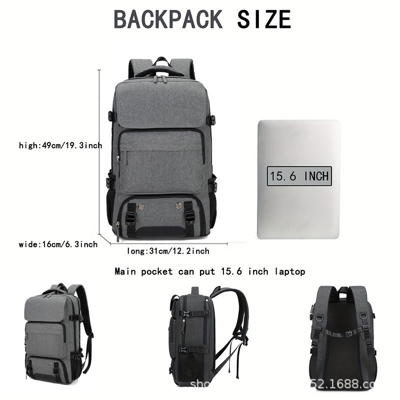 Ceļojumu mugursoma ar lielu ietilpību, USB interfeiss, 36–55L, Oxford audums, piemērots 16 collu klēpjdatoram, izliektas plecu siksnas