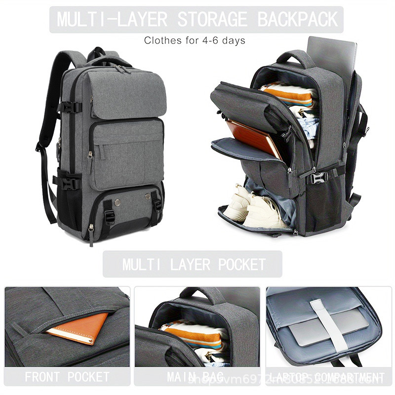 Ceļojumu mugursoma ar lielu ietilpību, USB interfeiss, 36–55L, Oxford audums, piemērots 16 collu klēpjdatoram, izliektas plecu siksnas