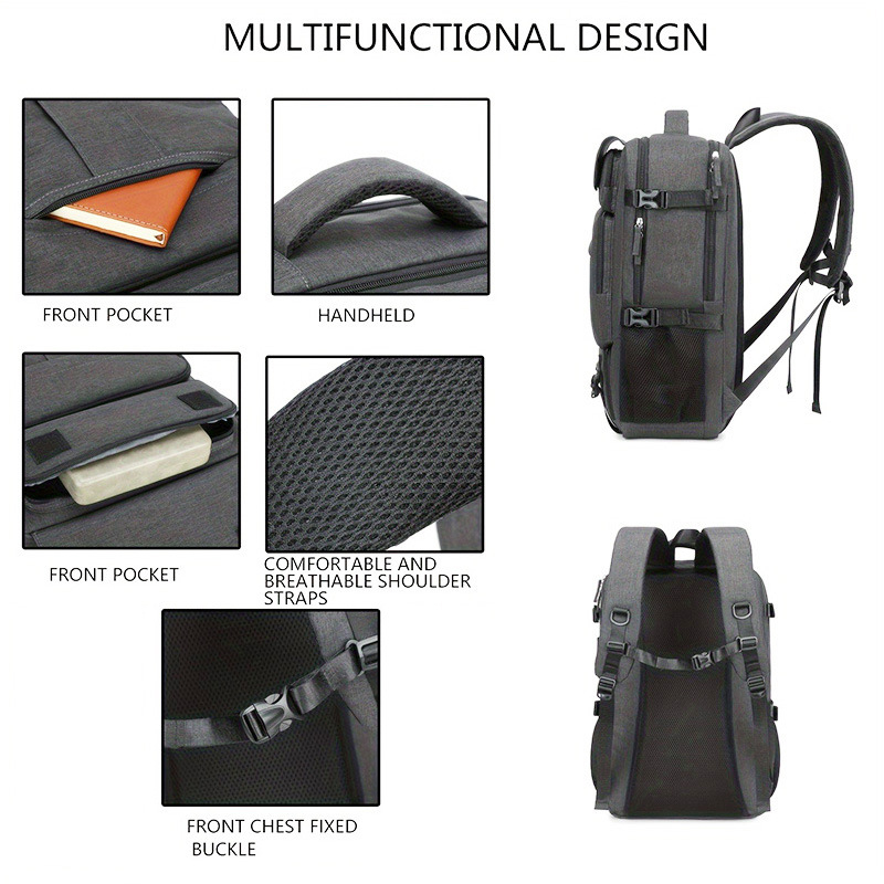 Ceļojumu mugursoma ar lielu ietilpību, USB interfeiss, 36–55L, Oxford audums, piemērots 16 collu klēpjdatoram, izliektas plecu siksnas