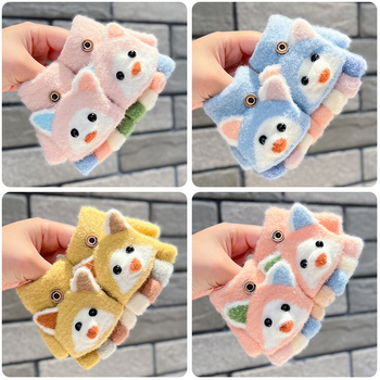 Bērnu pus pirštvainus cimdi ar karikatūras dizainu no akrila šķiedras, 0–3 gadi, uztur siltumu, ziemai