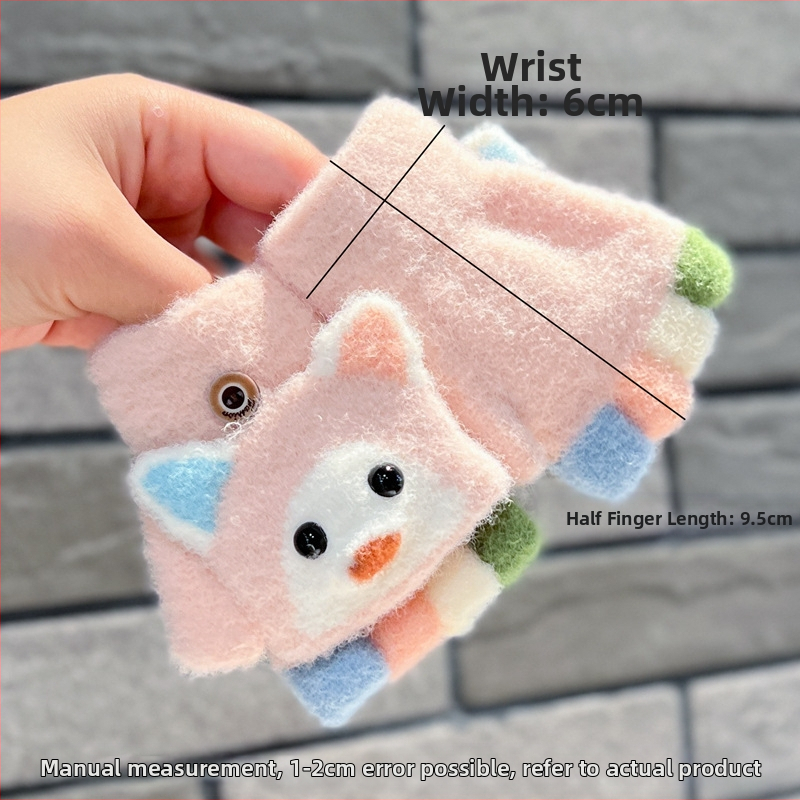 Детски ръкавици с половин пръсти, карикатурен дизайн, акрилни влакна, за деца 0–3 г., запазват топлината, зимни