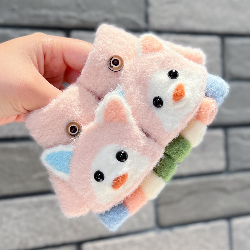 Bērnu pus pirštvainus cimdi ar karikatūras dizainu no akrila šķiedras, 0–3 gadi, uztur siltumu, ziemai