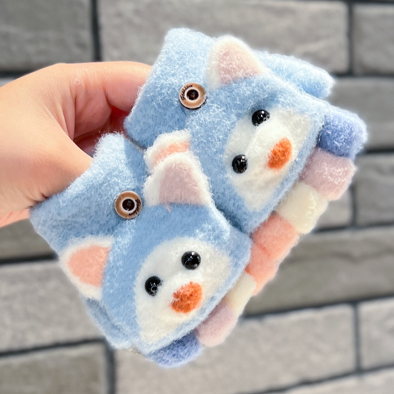 Bērnu pus pirštvainus cimdi ar karikatūras dizainu no akrila šķiedras, 0–3 gadi, uztur siltumu, ziemai