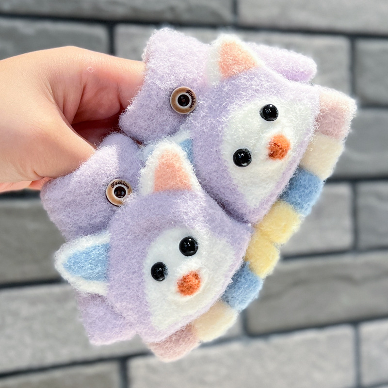 Bērnu pus pirštvainus cimdi ar karikatūras dizainu no akrila šķiedras, 0–3 gadi, uztur siltumu, ziemai