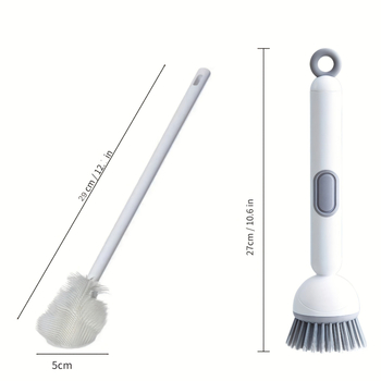 3-dijelni set kuhinjskih četkica za čišćenje s dozatorom, rotirajućom četkom i 2 dugačka držača za čaše pod kutem od 90°; plastika, 150 g