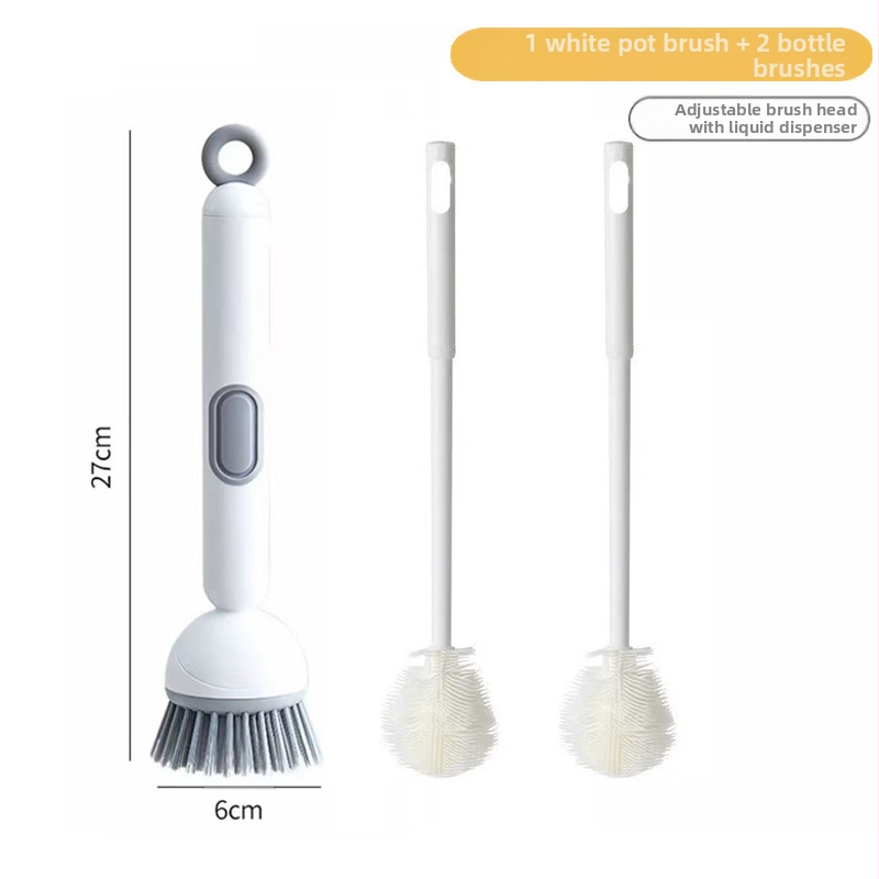 3-dijelni set kuhinjskih četkica za čišćenje s dozatorom, rotirajućom četkom i 2 dugačka držača za čaše pod kutem od 90°; plastika, 150 g