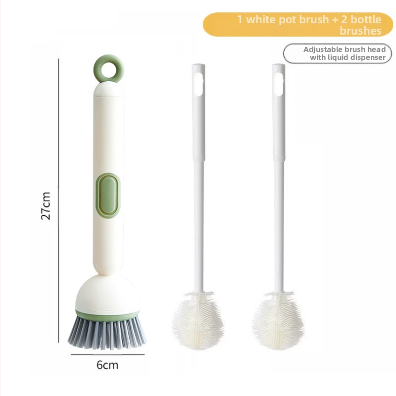 3-dijelni set kuhinjskih četkica za čišćenje s dozatorom, rotirajućom četkom i 2 dugačka držača za čaše pod kutem od 90°; plastika, 150 g
