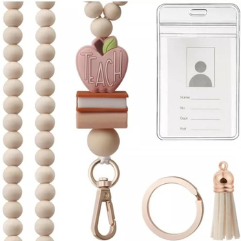 Koka kaklasaite kartēm ar koka pērlēm un virvi, atslēgu piekariņš ID kartei (Materiāls: Koks; Tips: Karte; Zīmols: Cits; Nav licencētas privātas zīmes)