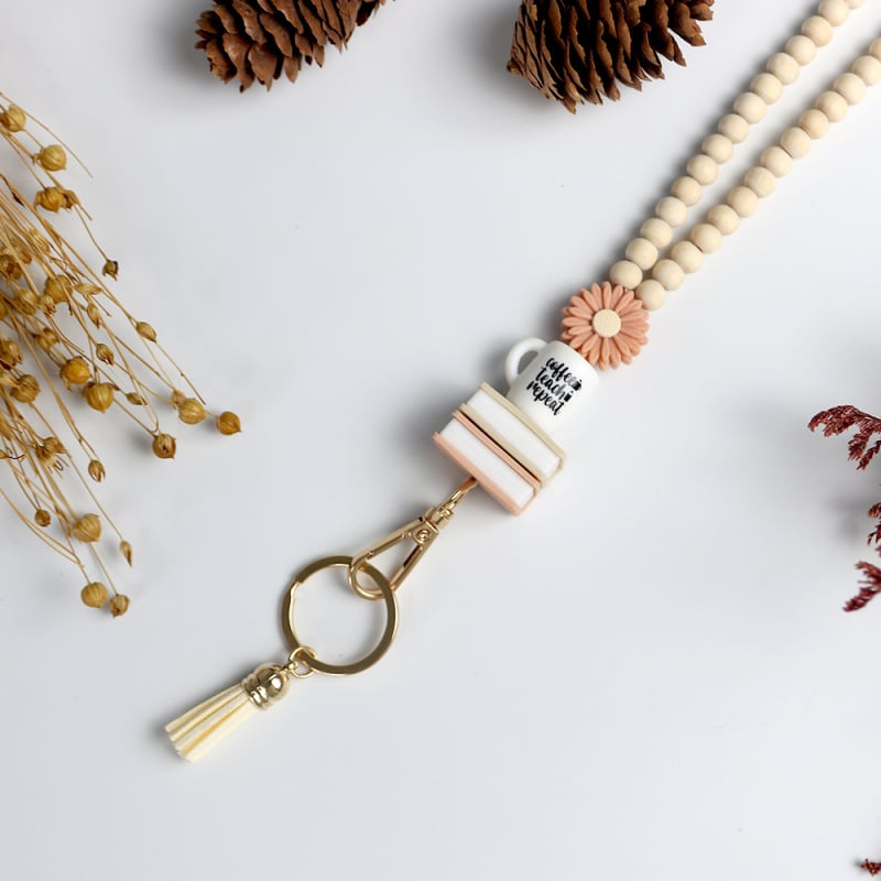 Koka kaklasaite kartēm ar koka pērlēm un virvi, atslēgu piekariņš ID kartei (Materiāls: Koks; Tips: Karte; Zīmols: Cits; Nav licencētas privātas zīmes)