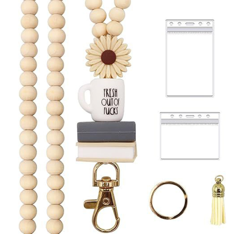 Koka kaklasaite kartēm ar koka pērlēm un virvi, atslēgu piekariņš ID kartei (Materiāls: Koks; Tips: Karte; Zīmols: Cits; Nav licencētas privātas zīmes)