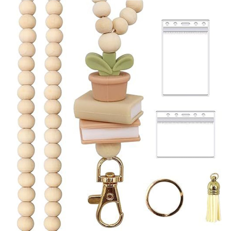 Koka kaklasaite kartēm ar koka pērlēm un virvi, atslēgu piekariņš ID kartei (Materiāls: Koks; Tips: Karte; Zīmols: Cits; Nav licencētas privātas zīmes)