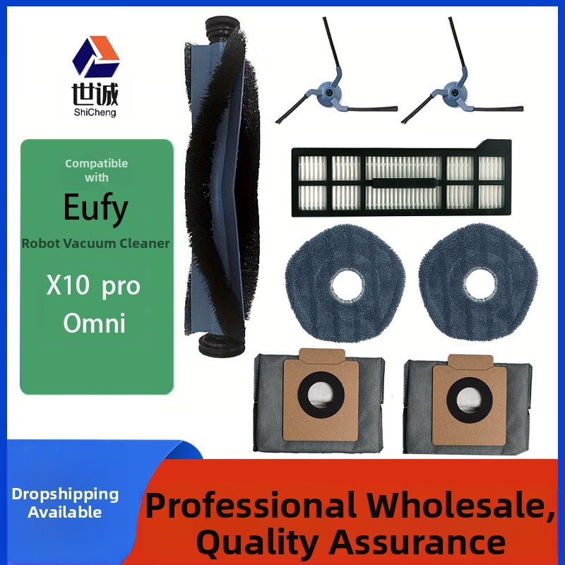 Eufy Encore X10pro OMNI robotporszívóhoz való fogyóeszközök: görgős kefefej, oldalsó kefefej, szűrőelem, felmosó ruha, porzsák