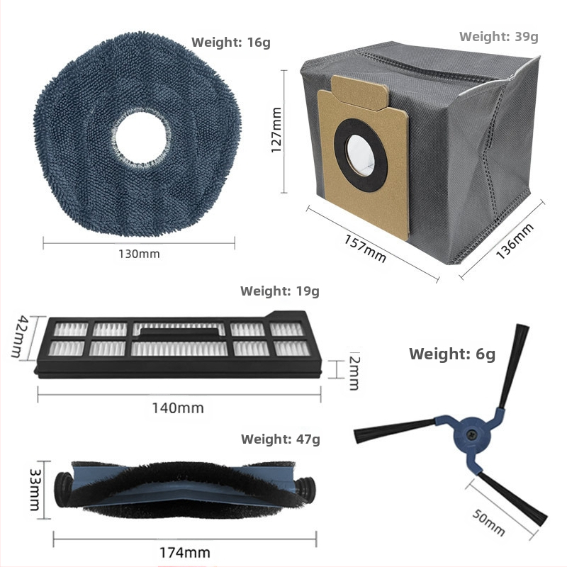 Náhradné diely pre Eufy Encore X10pro OMNI zametací robot: valcová kefka, bočná kefka, filtra prvok, handrička na mop, prachový vrecko